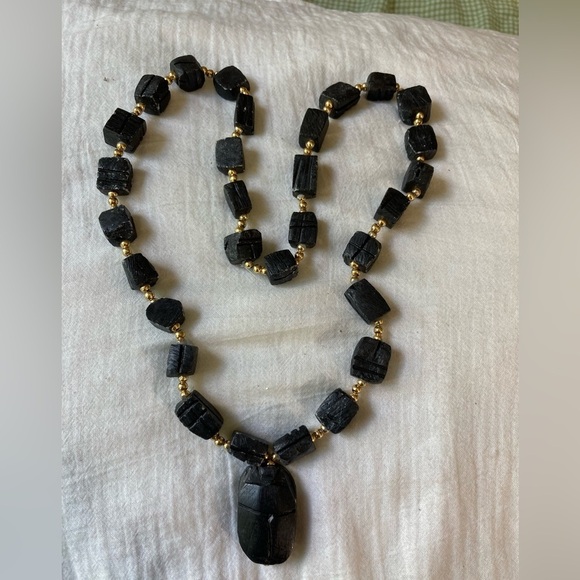 Black Natural Stone Chunky Vintage‎ Necklace Bohemian - Picture 3 of 8